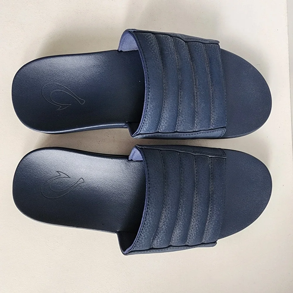 OluKai Maha Olu Mens Size 10 Slides Navy Blue Slides Sandals 10452-4848